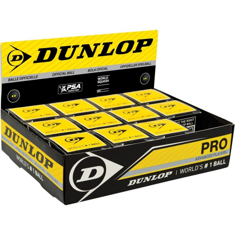 Dunlop Pro Squash Ball Double Yellow Dot (12pcs)